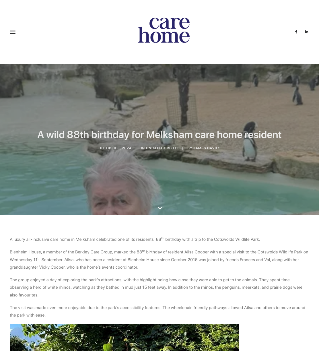 A wild 88th birthday for Melksham care home resident » Care Home Magazine