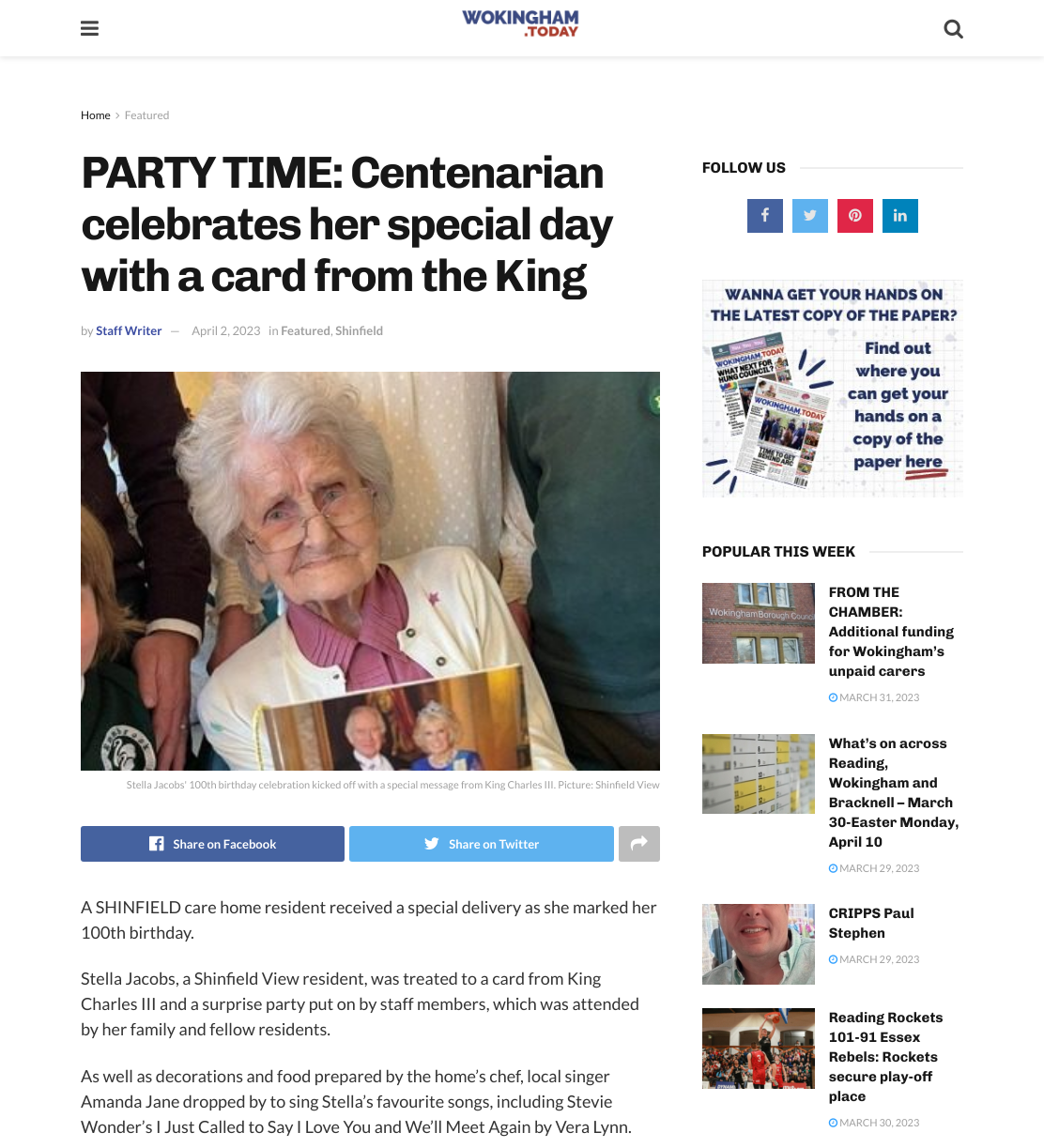 PARTY TIME: Centenarian celebrates her special day with a card from the King