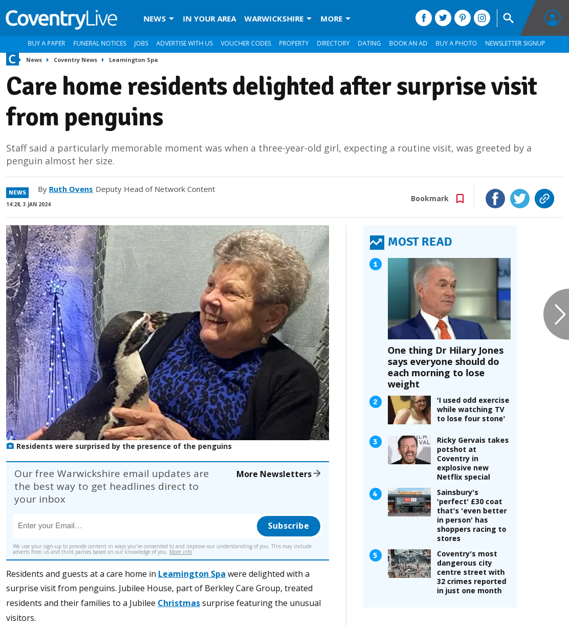 Care home residents delighted after surprise visit from penguins
