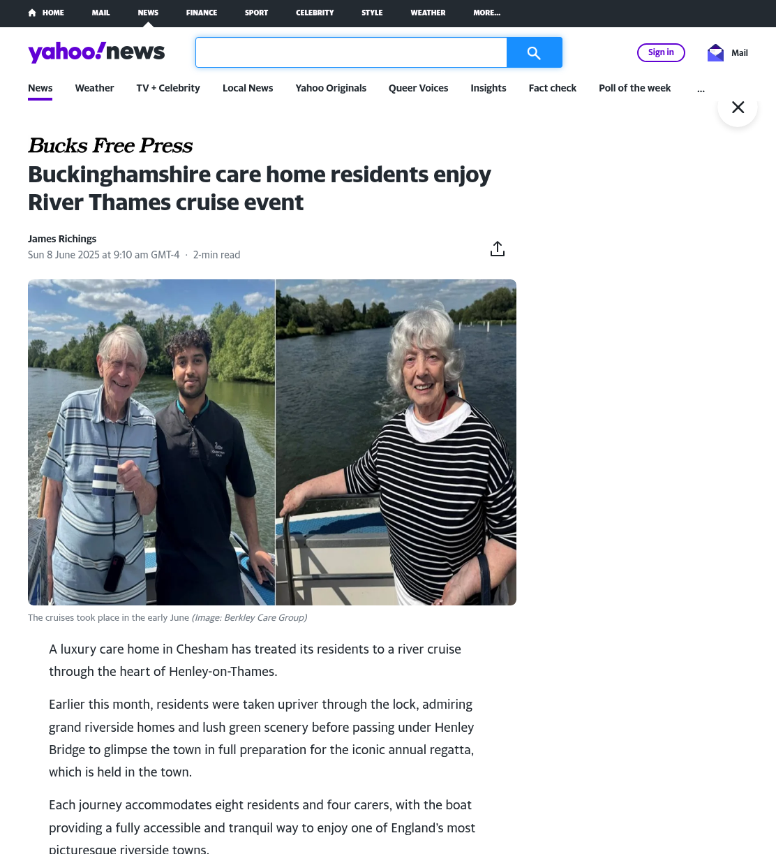 Buckinghamshire care home residents enjoy River Thames cruise event
