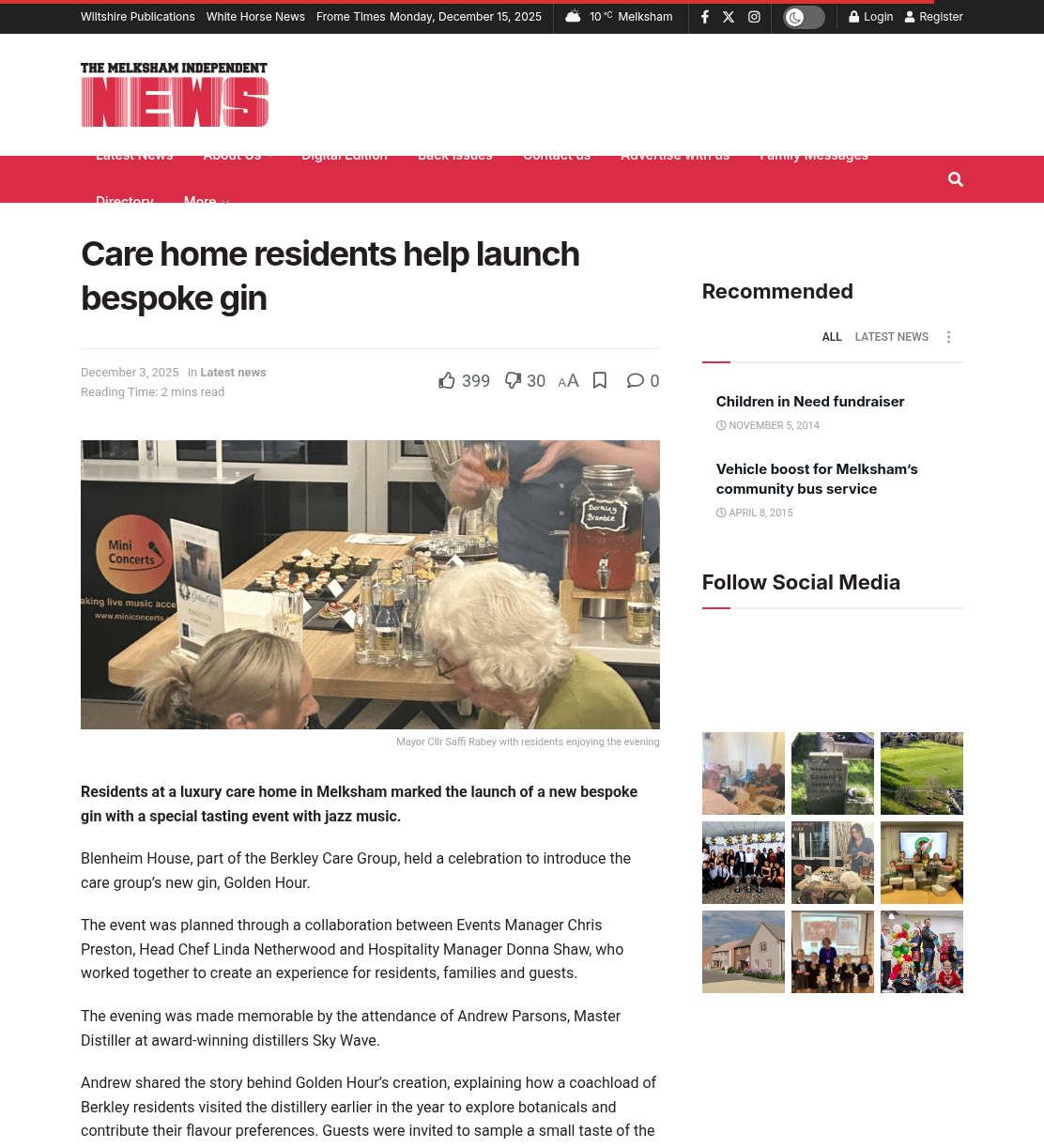 Care home residents help launch bespoke gin
