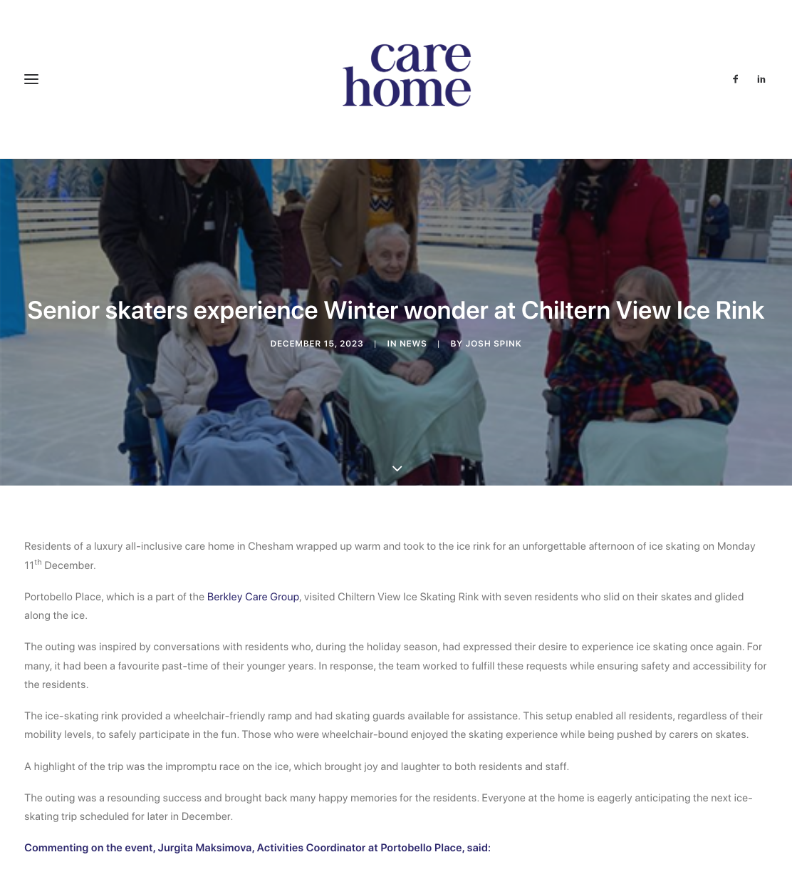 Senior skaters experience Winter wonder at Chiltern View Ice Rink » Care Home Magazine