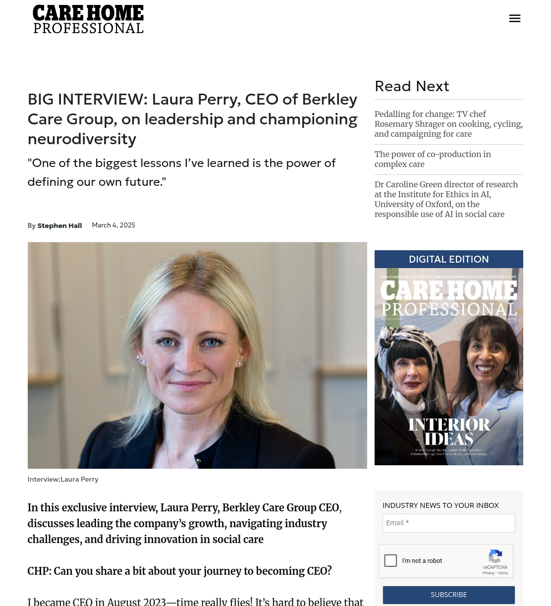 BIG INTERVIEW: Laura Perry, CEO of Berkley Care Group, on leadership and championing neurodiversity