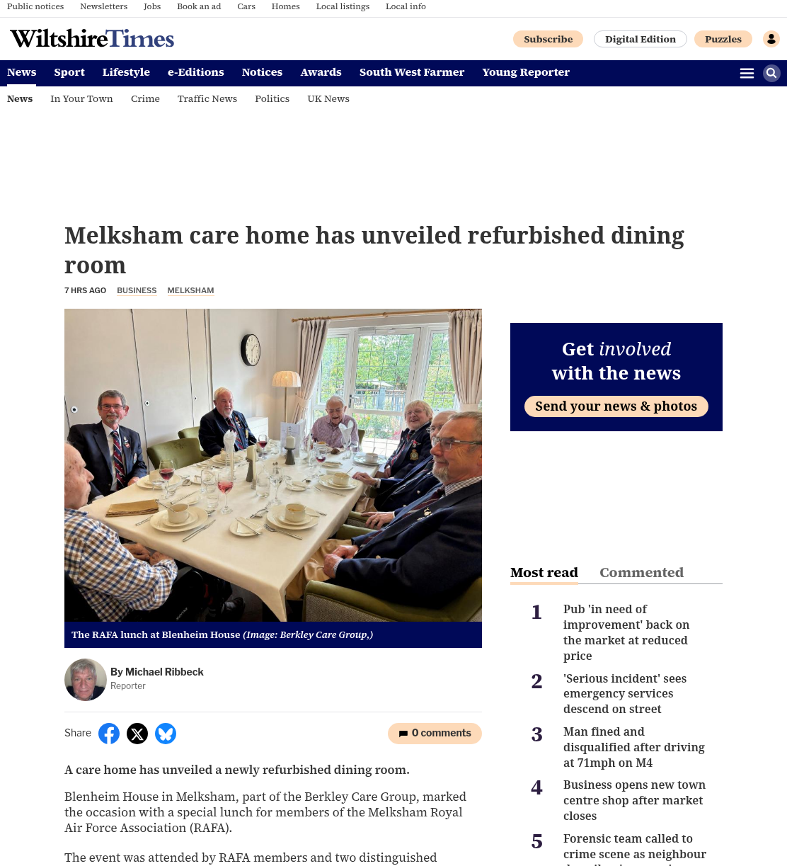 Melksham care home reveals newly refurbished dining room