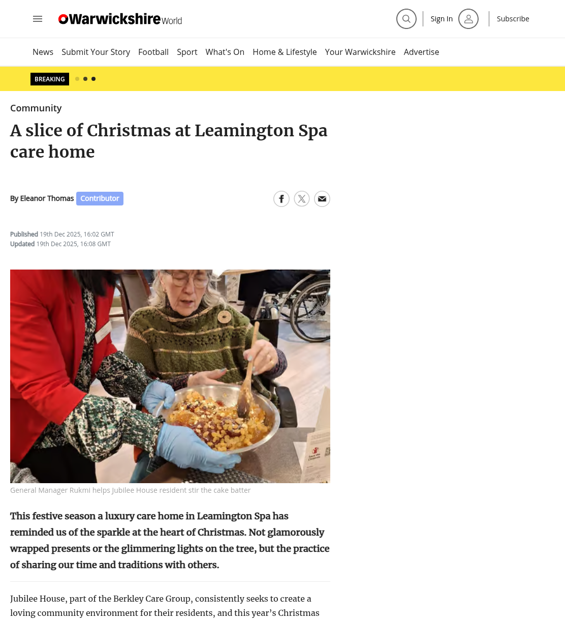 A slice of Christmas at Leamington Spa care home