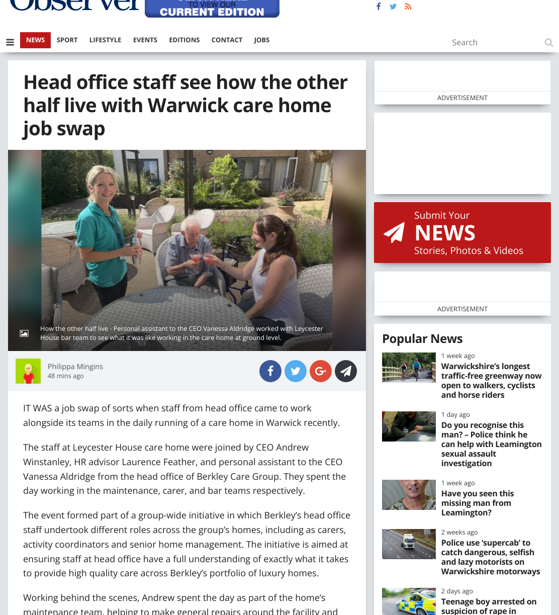 Head office staff see how the other half live with Warwick care home job swap