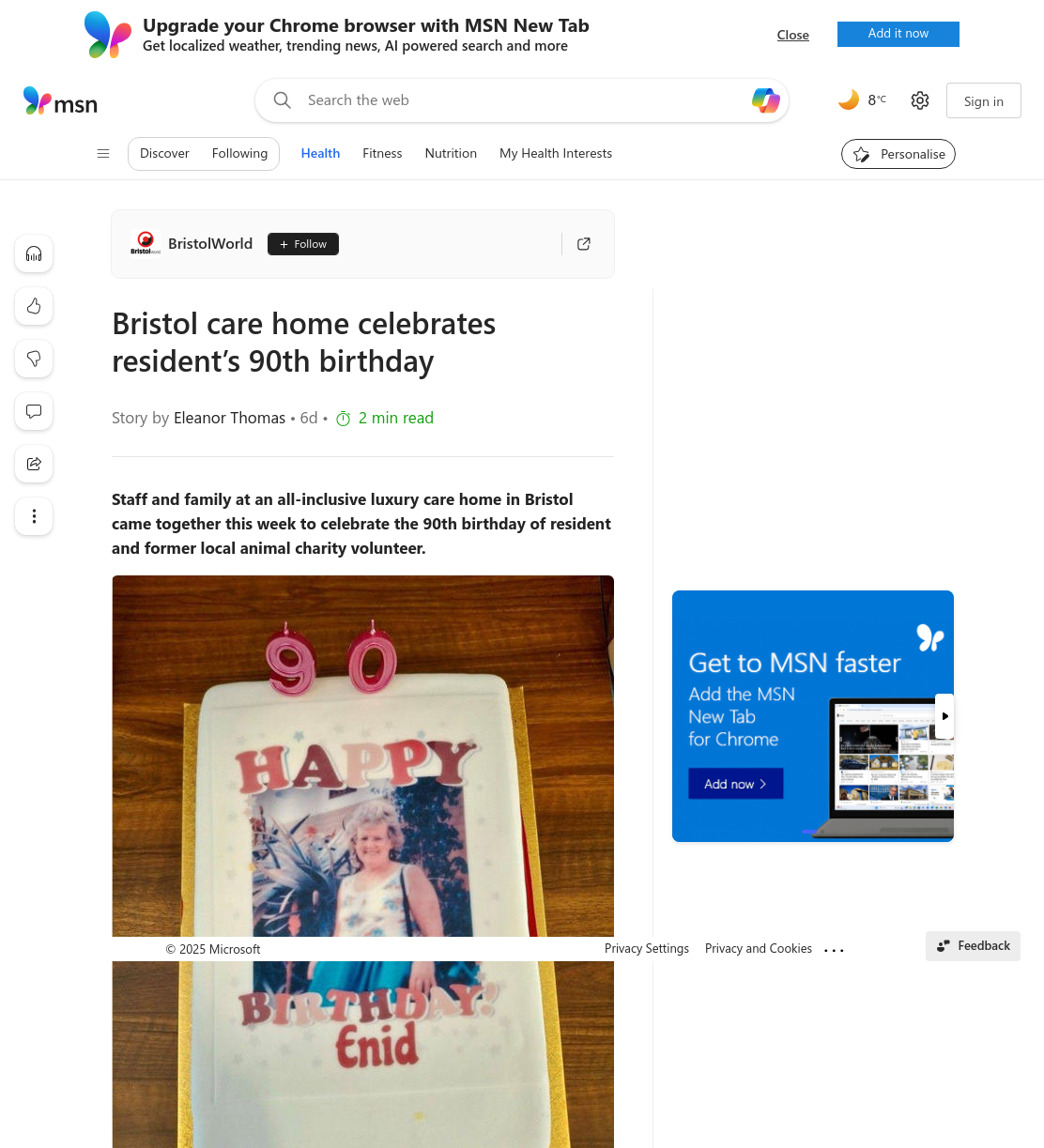 Bristol care home celebrates resident’s 90th birthday