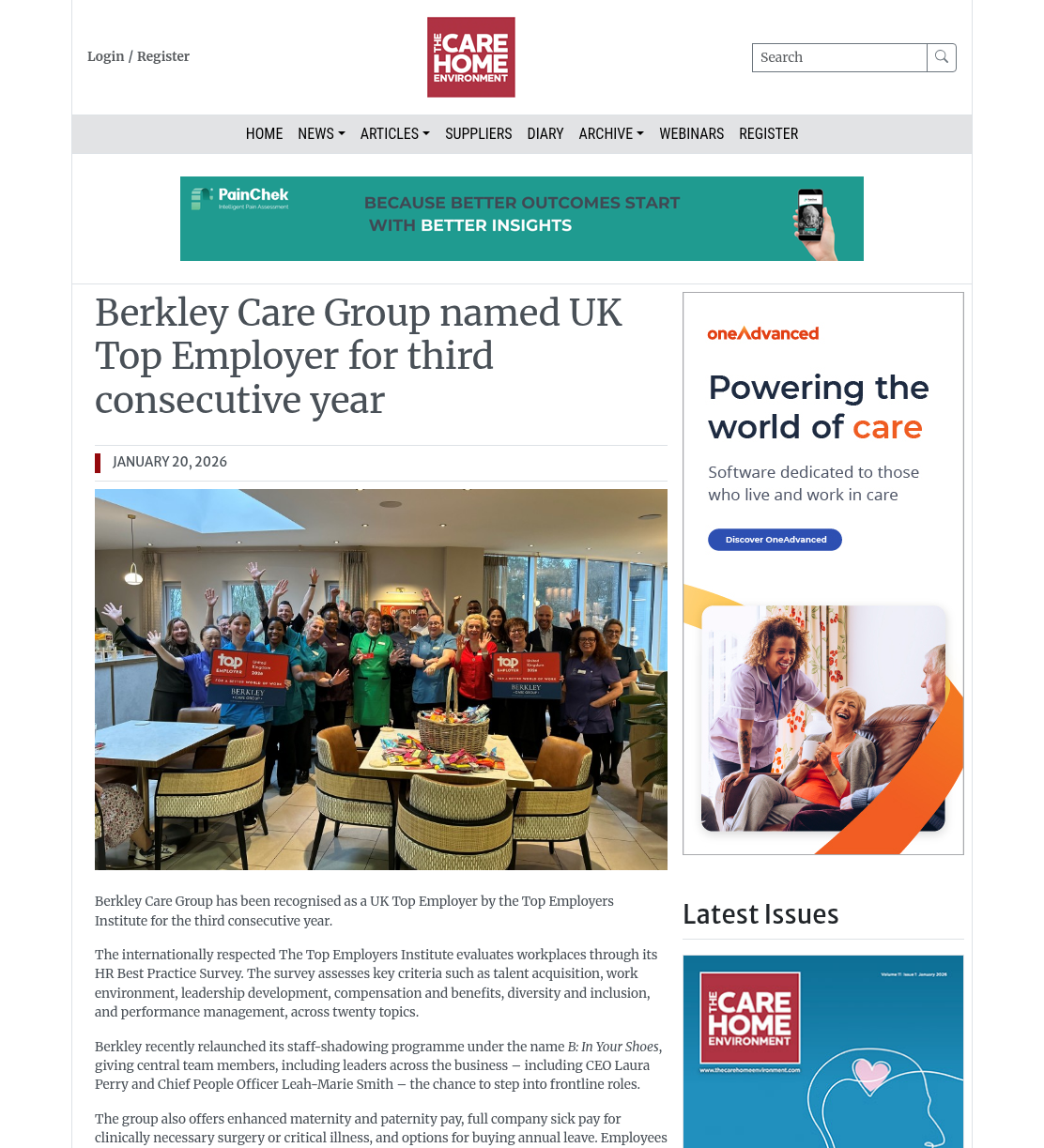Berkley Care Group named UK Top Employer for third consecutive year