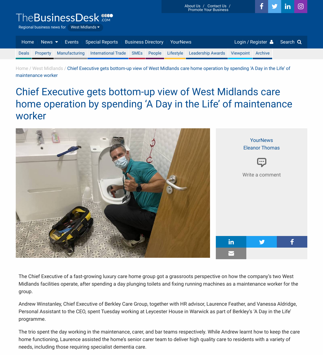 Chief Executive gets bottom-up view of West Midlands care home operation by spending 'A Day in the Life' of maintenance worker | TheBusinessDesk.com