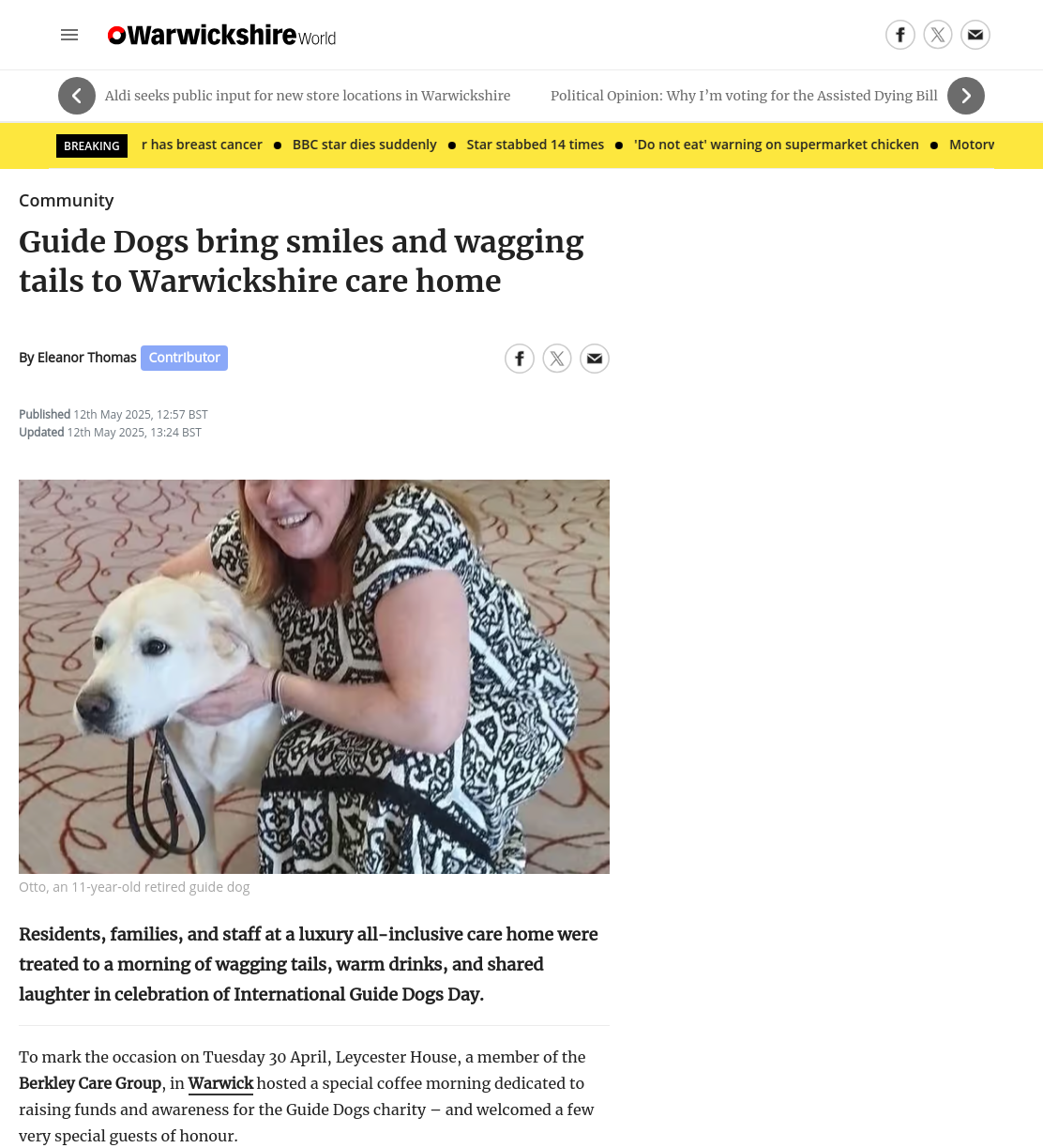 Guide Dogs bring smiles and wagging tails to Warwickshire care home
