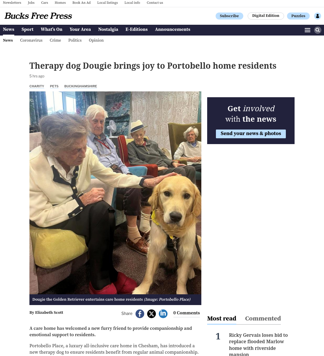 Care home welcomes new therapy dog to bring joy to residents