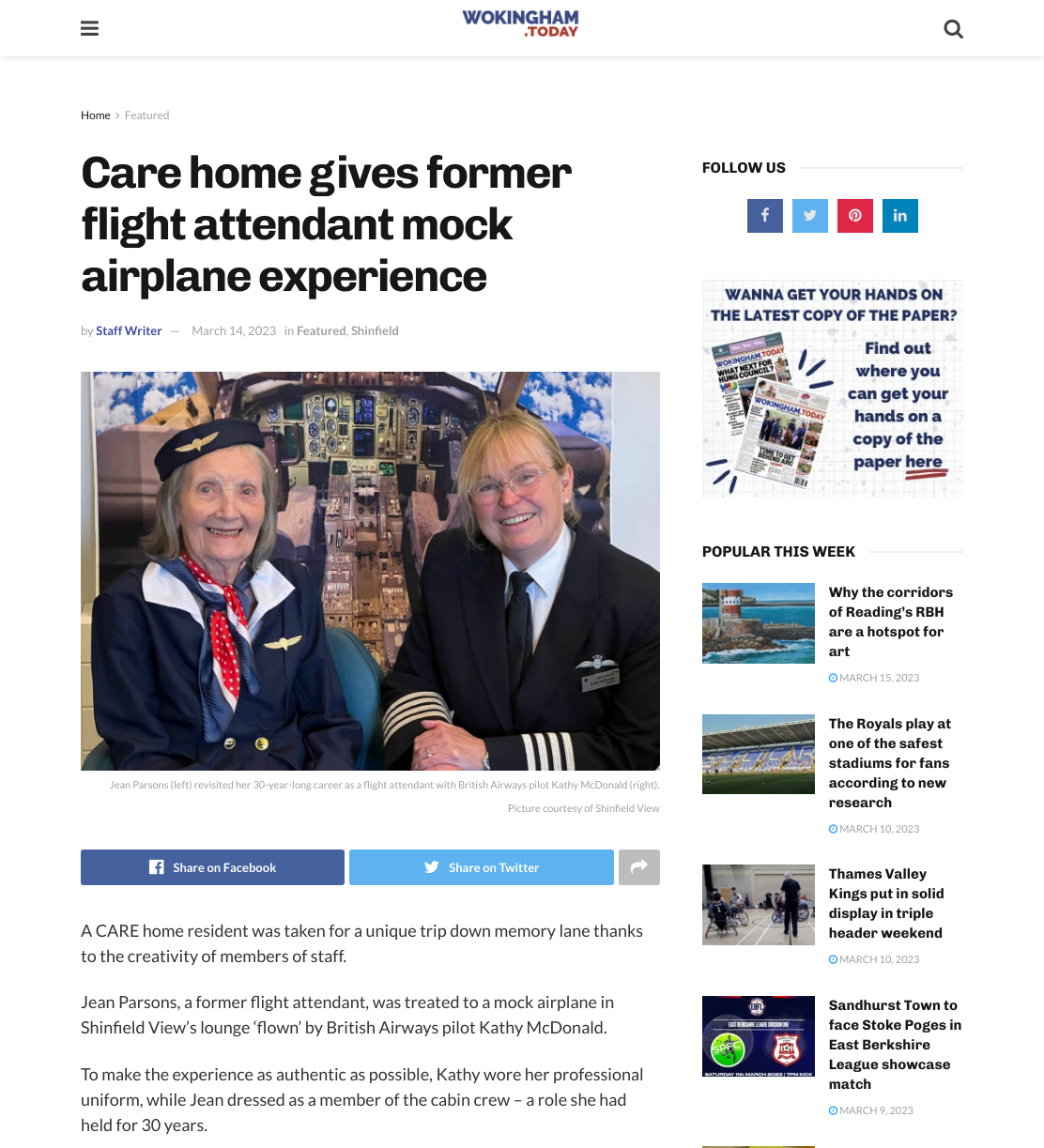 Care home gives former flight attendant mock airplane experience