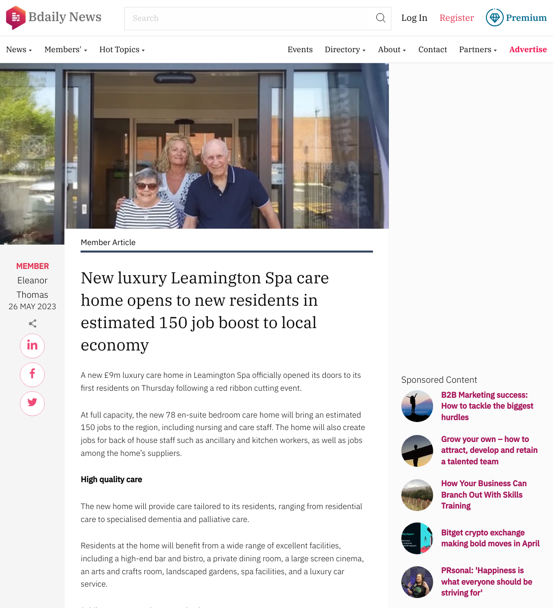 New luxury Leamington Spa care home opens to new residents in estimated 150 job boost to local economy