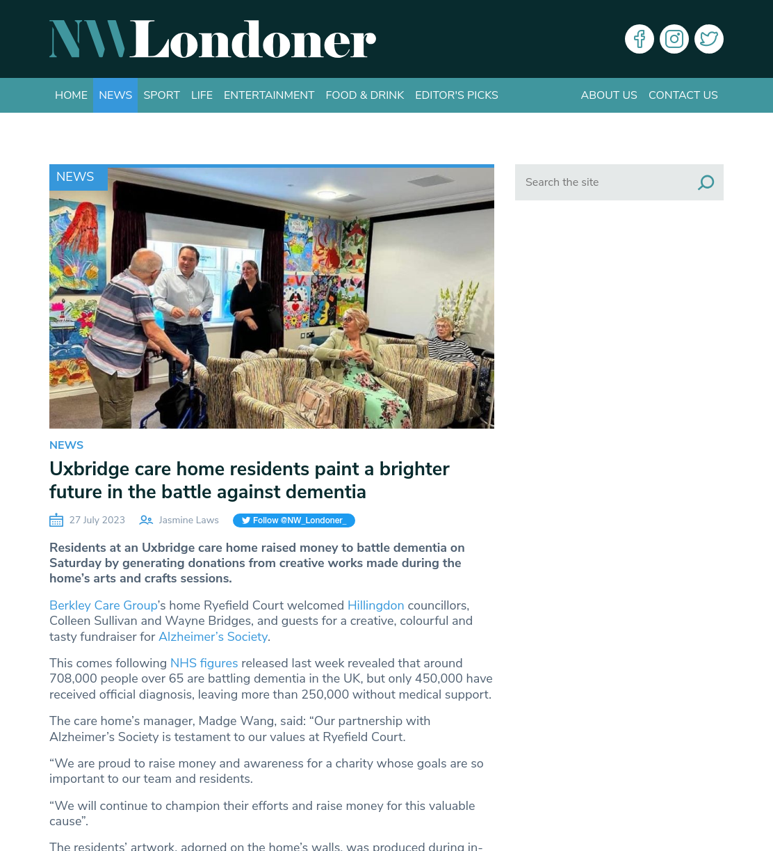 Uxbridge care home residents paint a brighter future in the battle against dementia