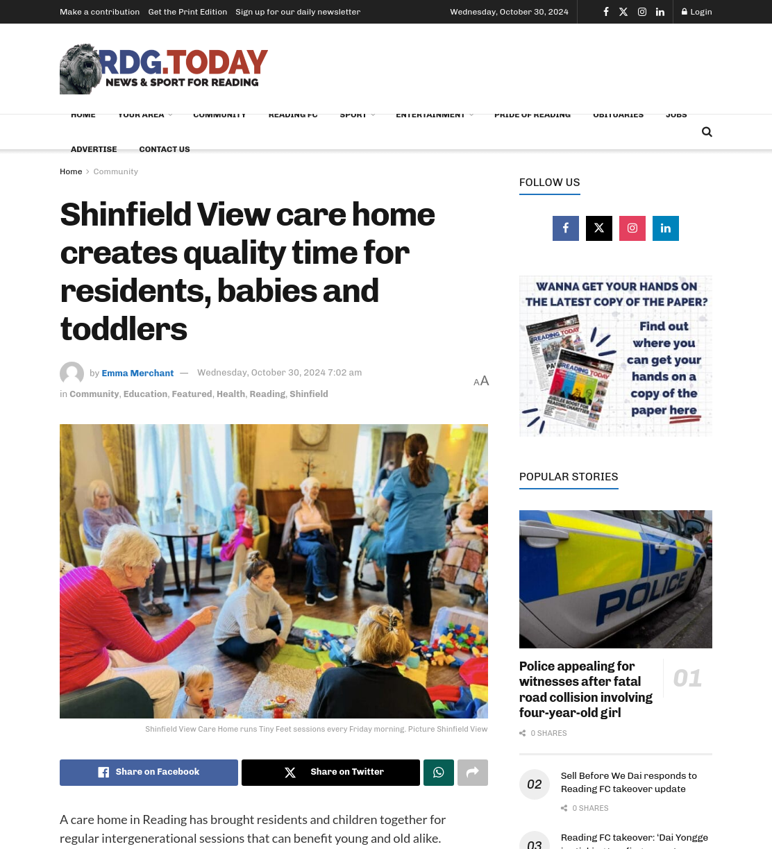 Shinfield View care home creates quality time for residents, babies and toddlers