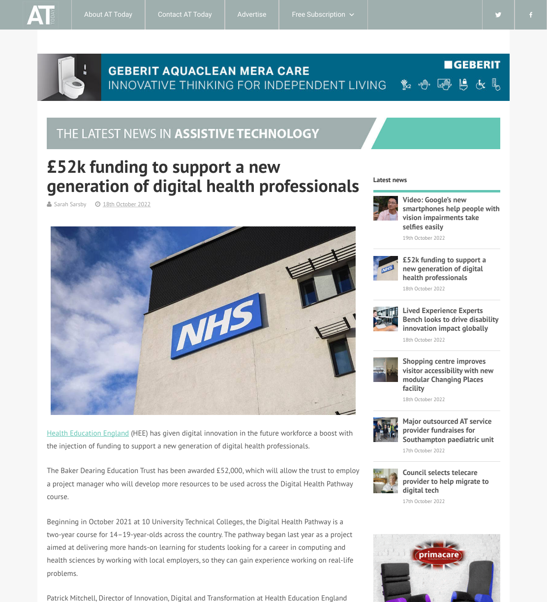 £52k funding to support a new generation of digital health professionals - AT Today - Assistive Technology
