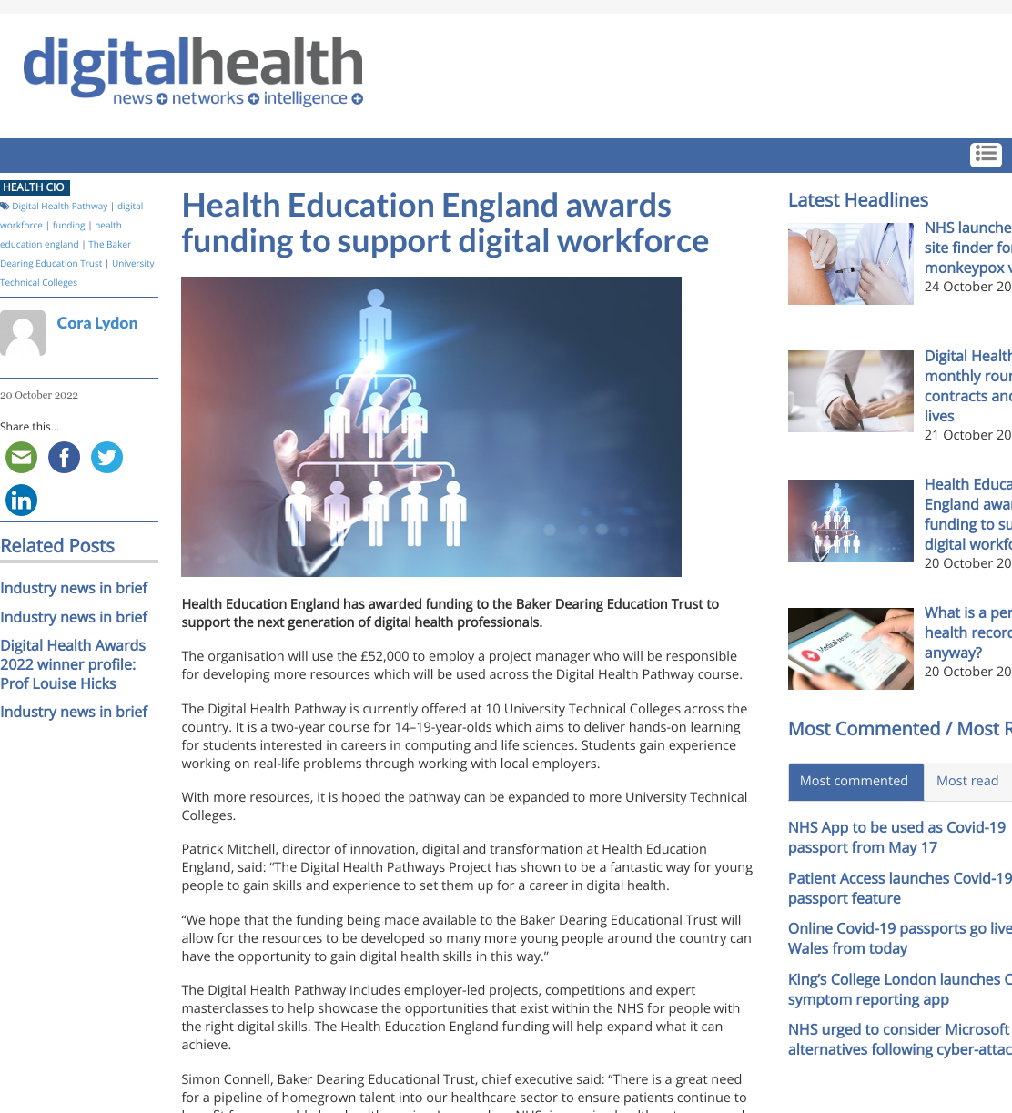 Health Education England awards funding to support digital workforce
