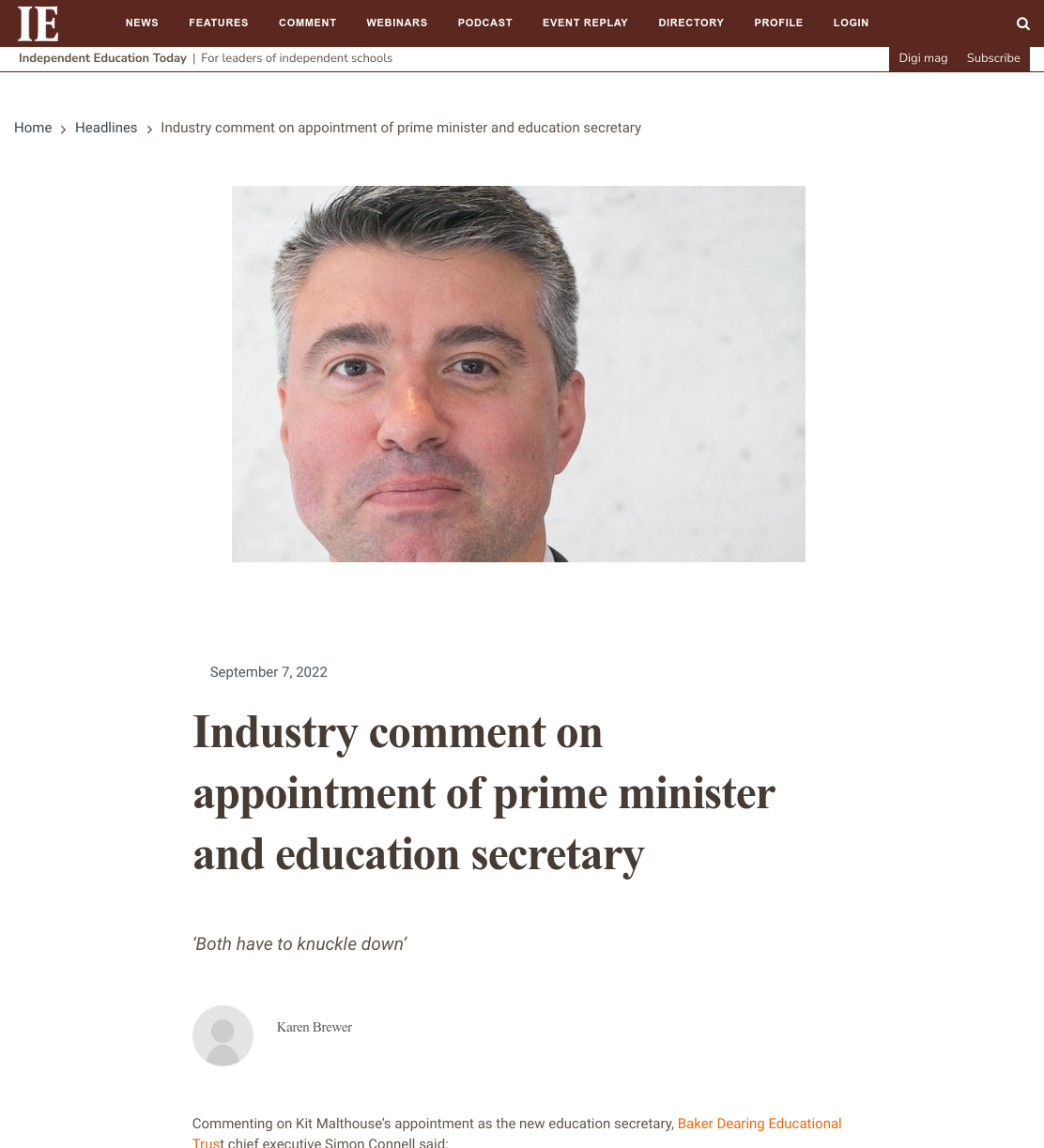 Industry comment on appointment of prime minister and education secretary - Independent Education Today