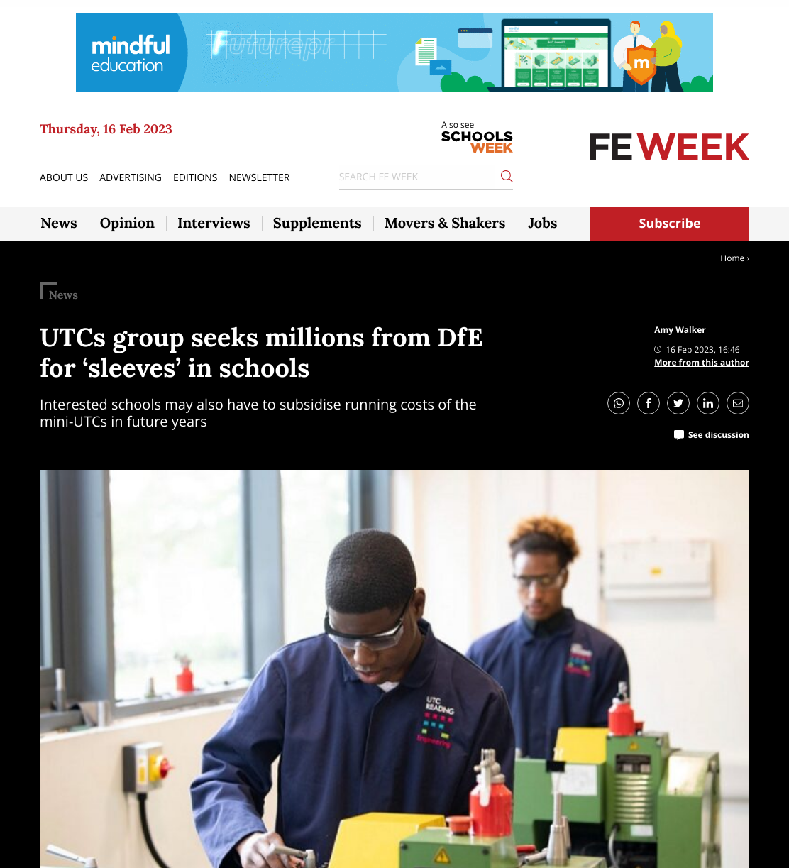 UTCs group seeks millions from DfE for ‘sleeves’ in schools