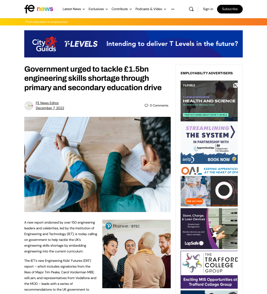 Government urged to tackle £1.5bn engineering skills shortage through primary and secondary education drive | FE News