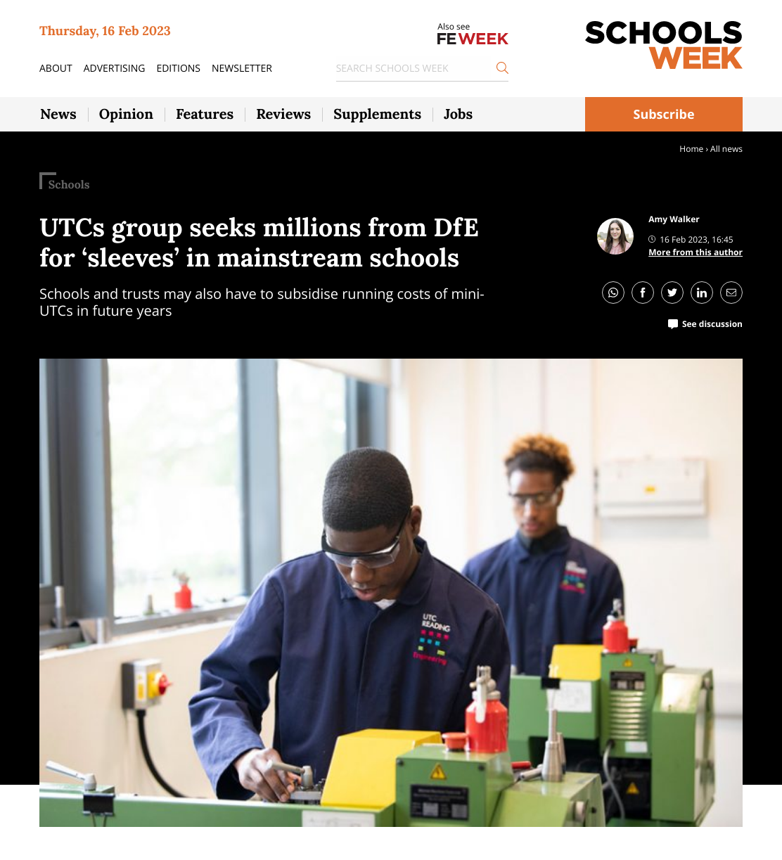 UTCs group seeks millions for mainstream school 'sleeves'