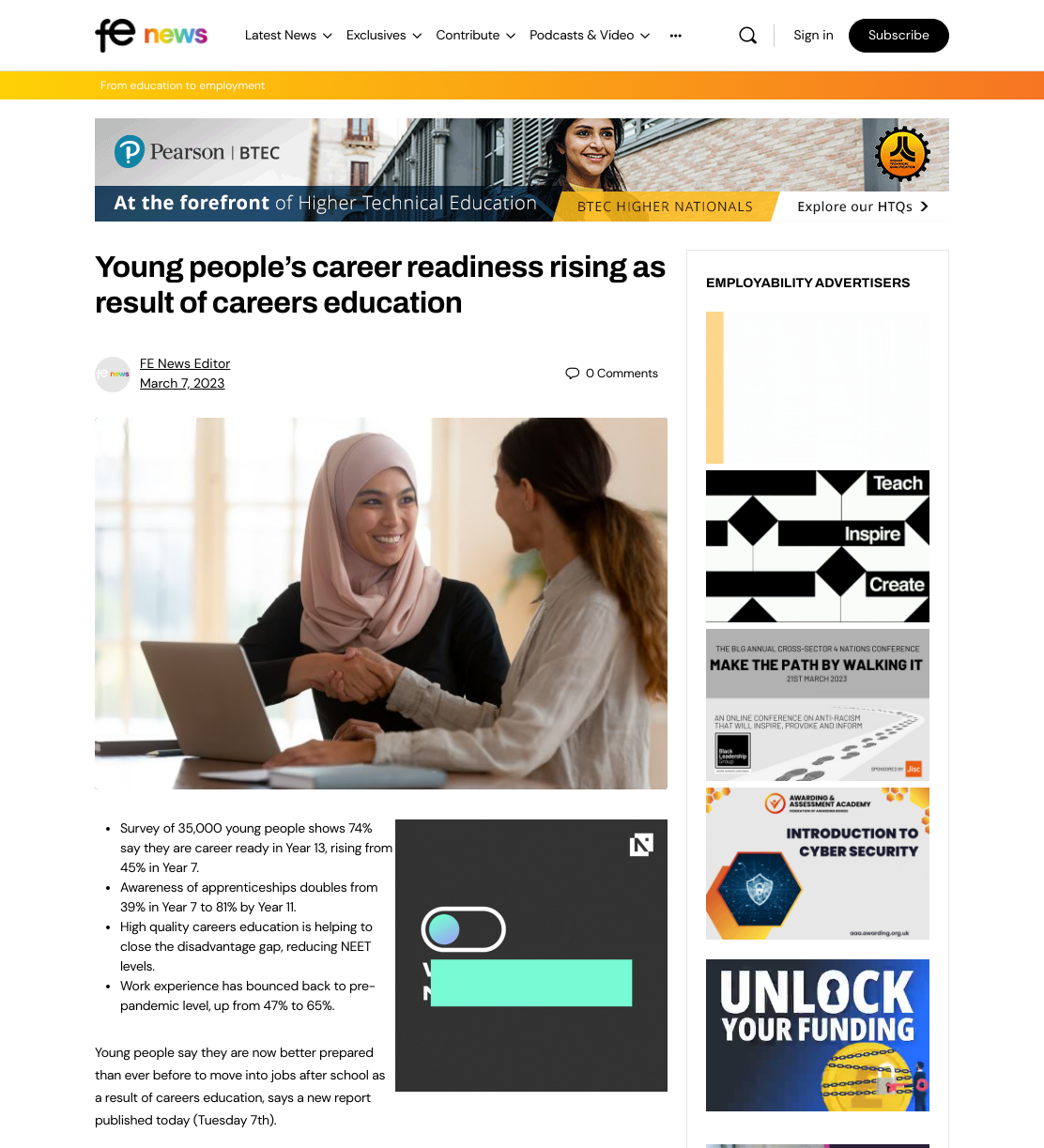 Young people’s career readiness rising as result of careers education