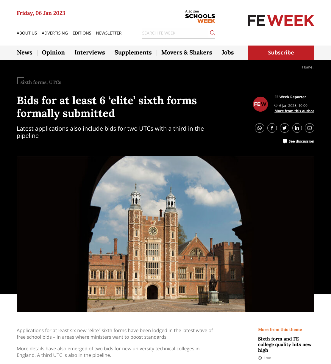 Bids for at least 6 'elite' sixth forms formally submitted