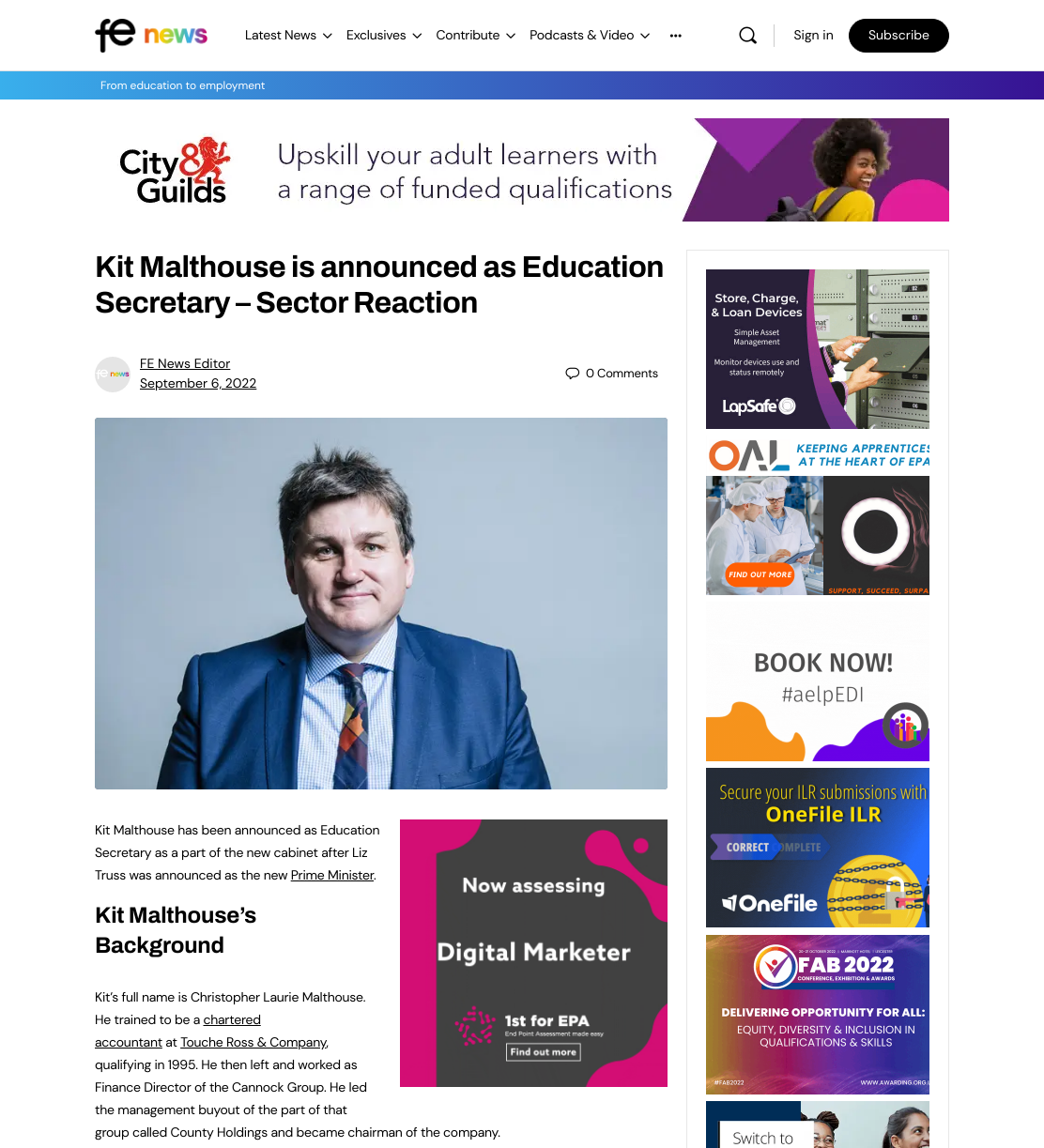 Kit Malthouse is announced as Education Secretary - Sector Reaction – FE News