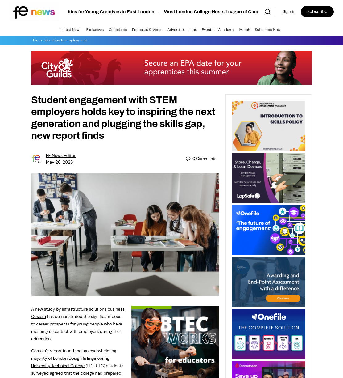 Student engagement with STEM employers holds key to inspiring the next generation and plugging the skills gap, new report finds | FE News