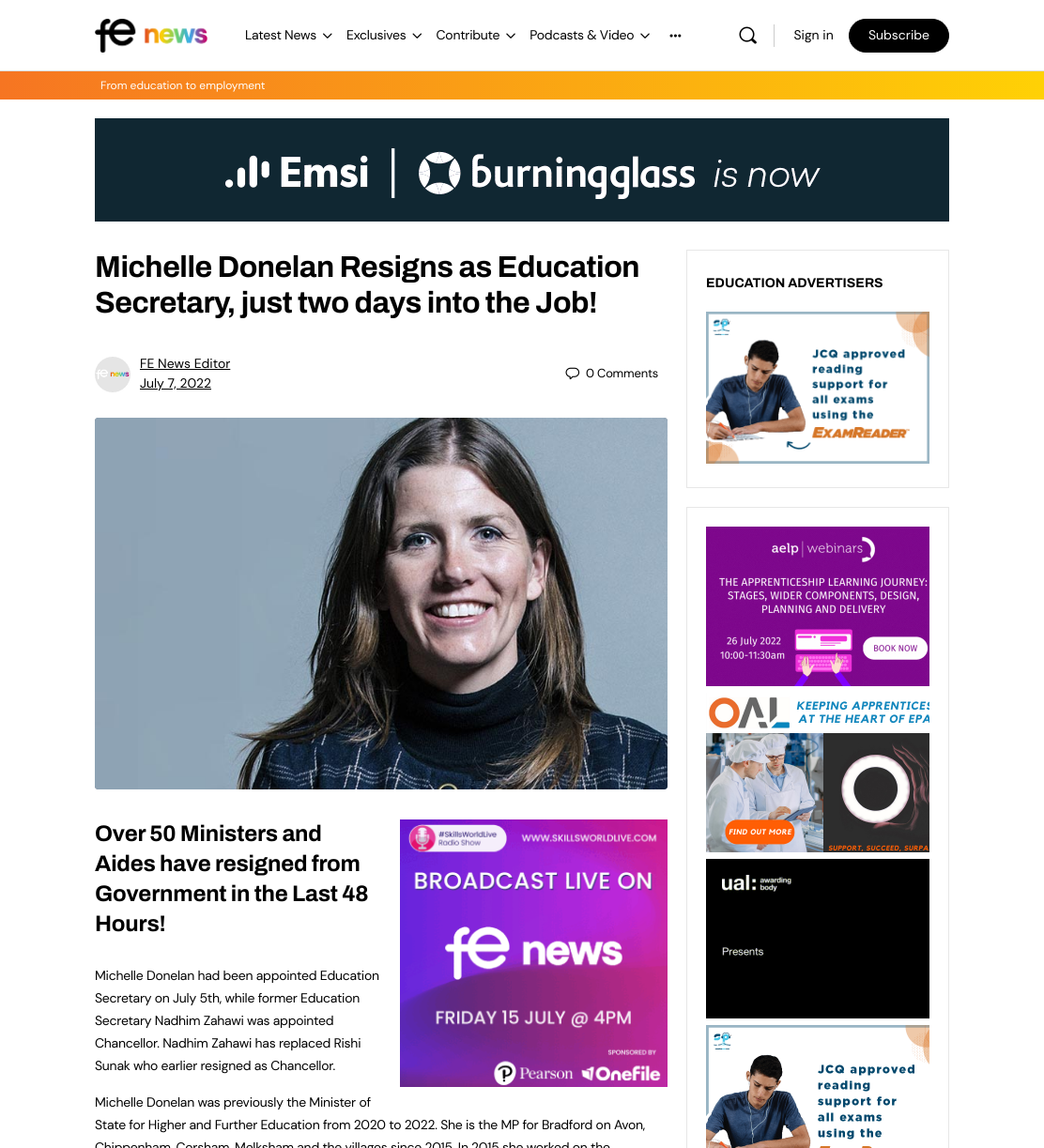 Michelle Donelan Resigns as Education Secretary, just two days into the Job! – FE News