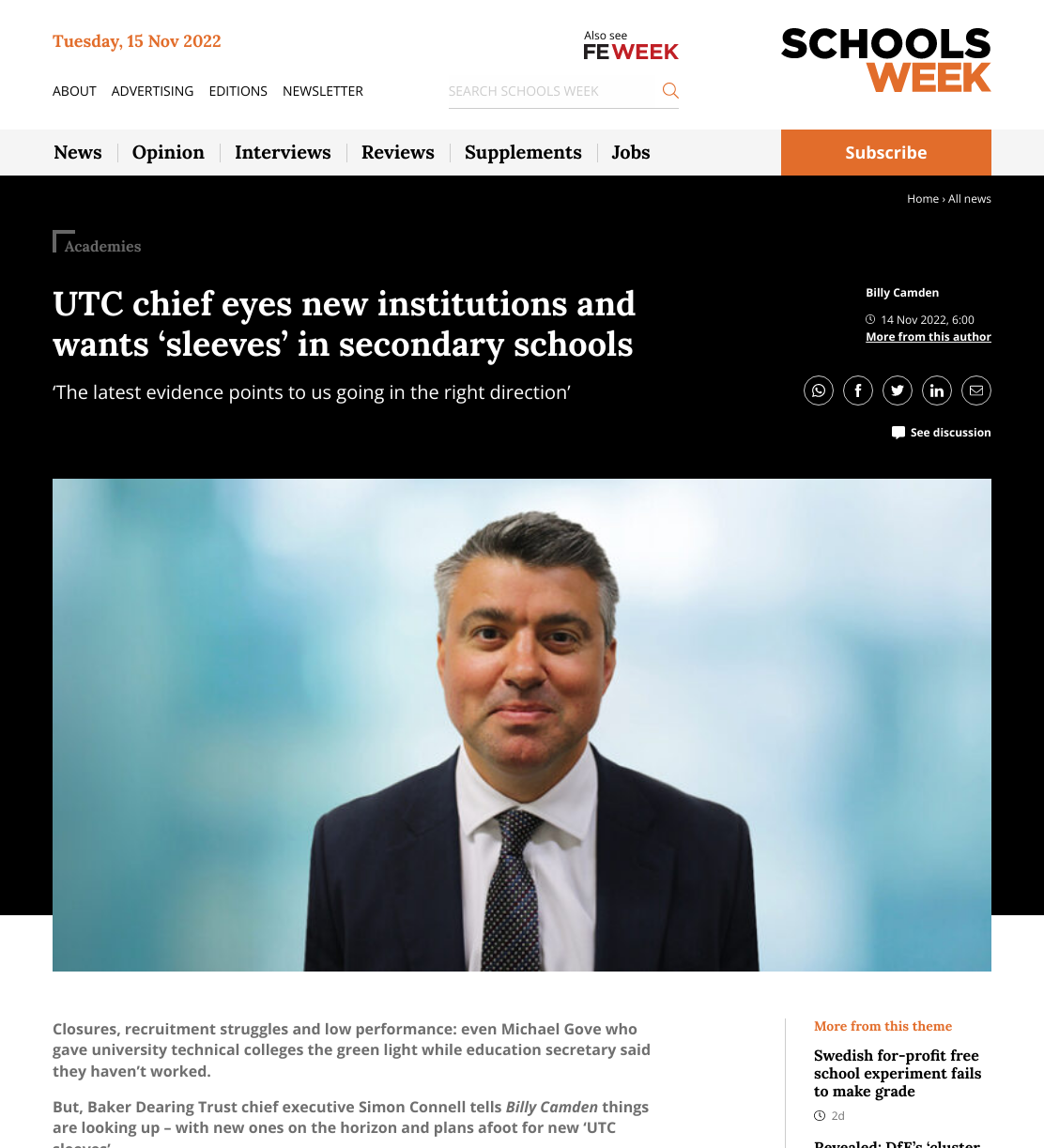 UTC chief wants ‘sleeves’ in secondary schools