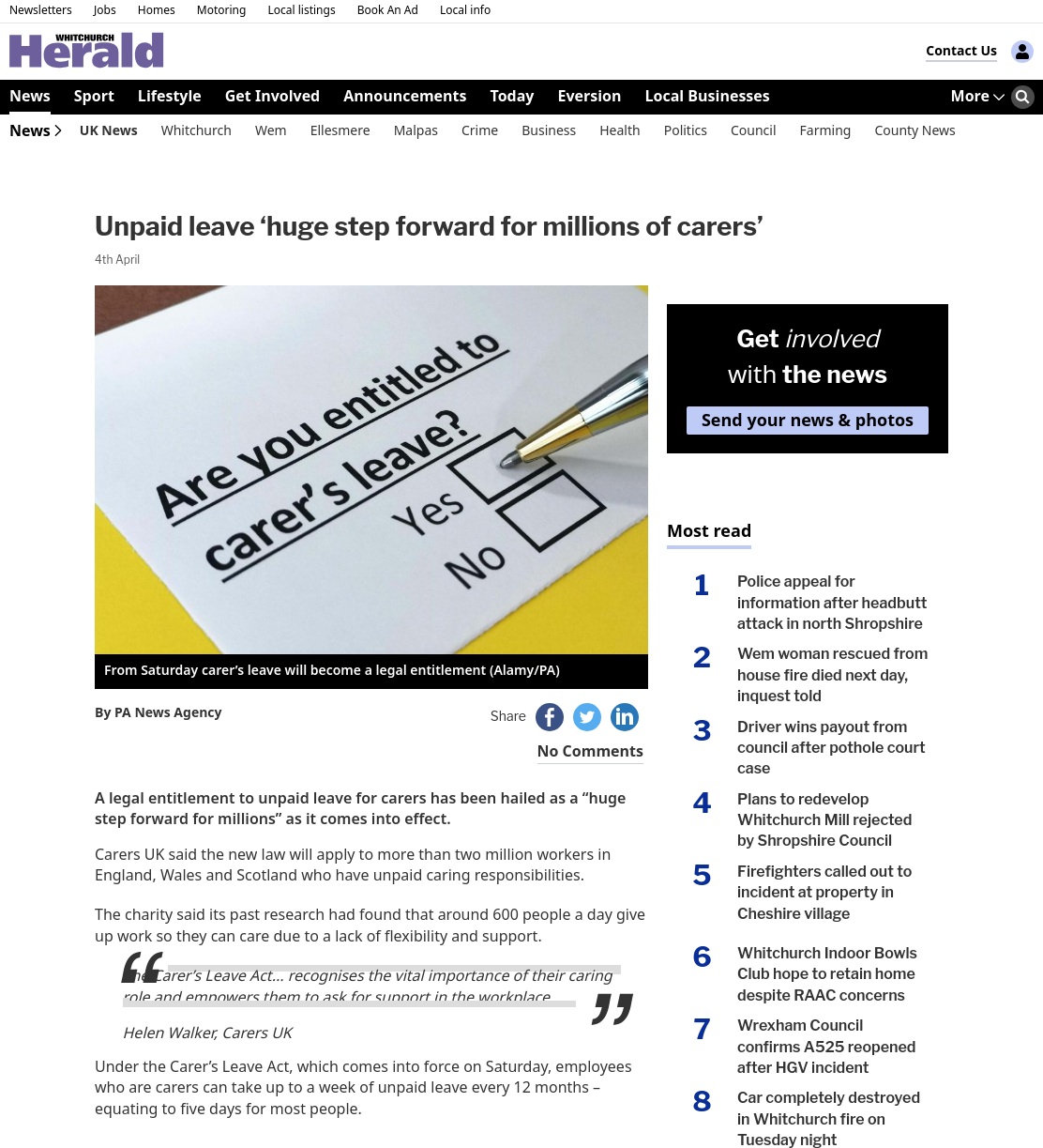 Unpaid leave ‘huge step forward for millions of carers’