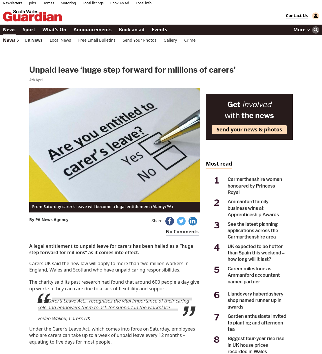 Unpaid leave ‘huge step forward for millions of carers’