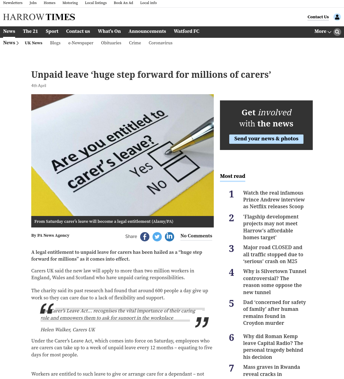 Unpaid leave ‘huge step forward for millions of carers’
