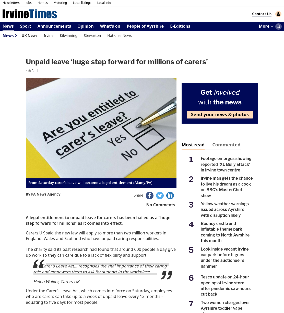 Unpaid leave ‘huge step forward for millions of carers’
