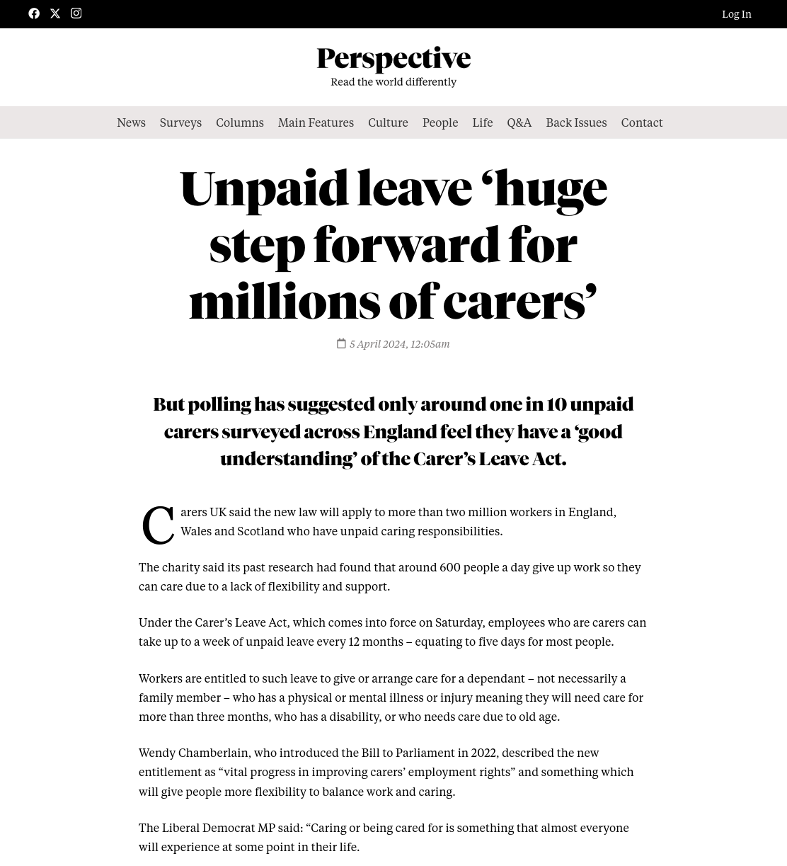 Unpaid leave ‘huge step forward for millions of carers’ | Perspective Media