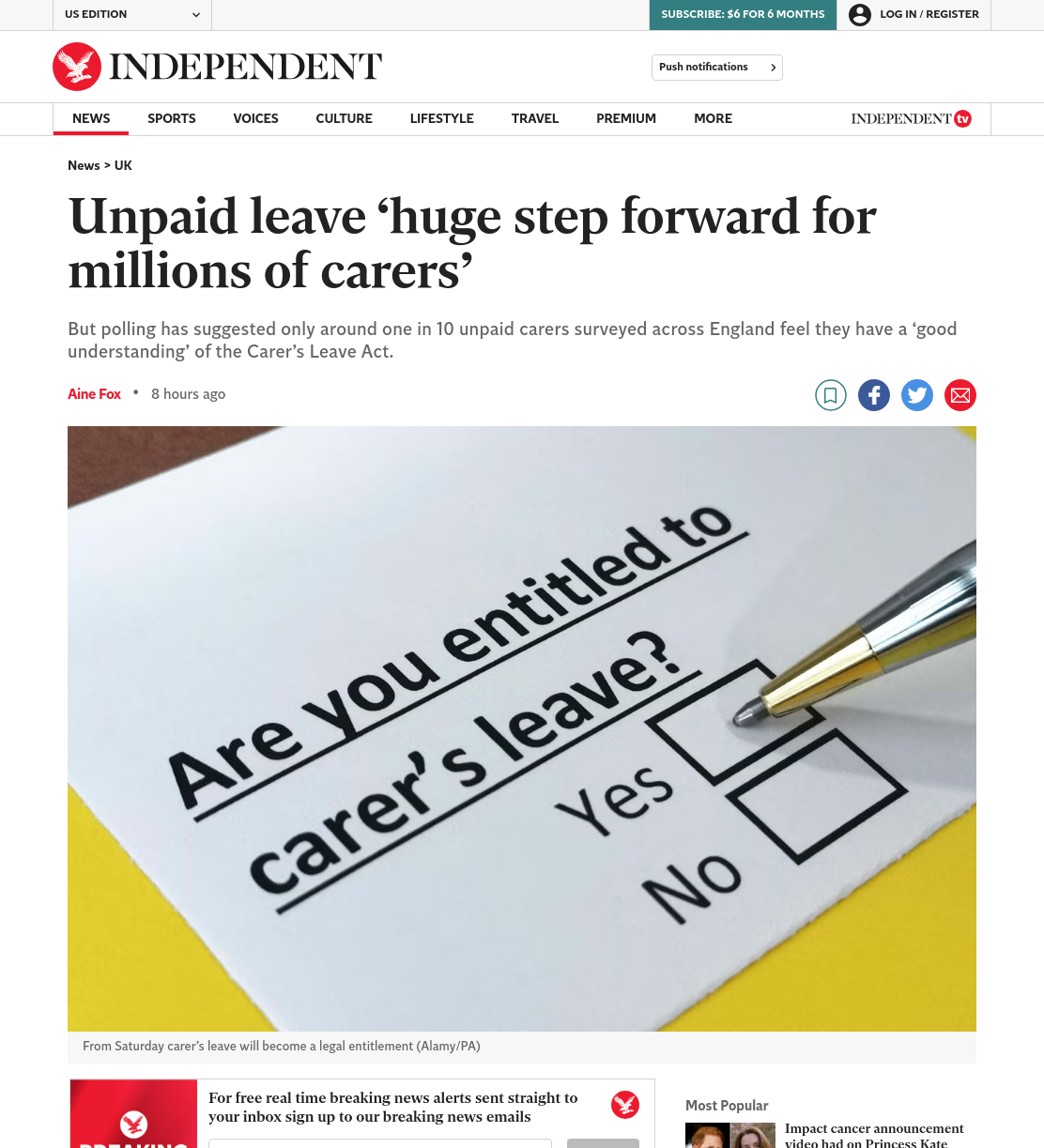 Unpaid leave ‘huge step forward for millions of carers’