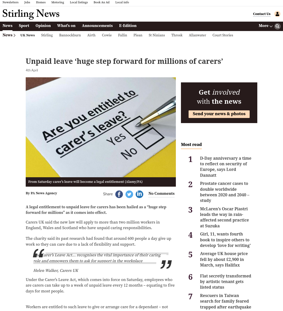 Unpaid leave ‘huge step forward for millions of carers’