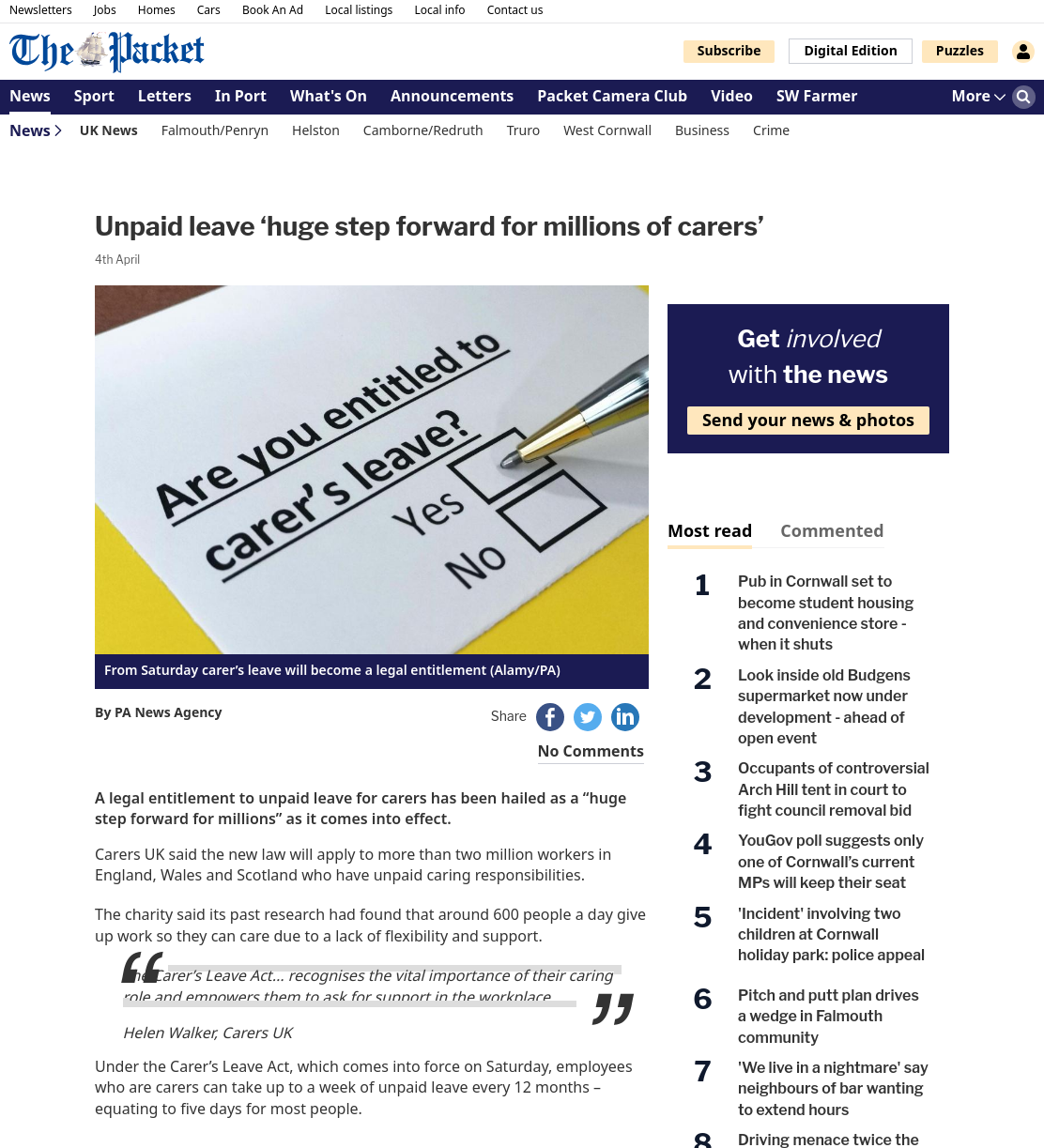 Unpaid leave ‘huge step forward for millions of carers’