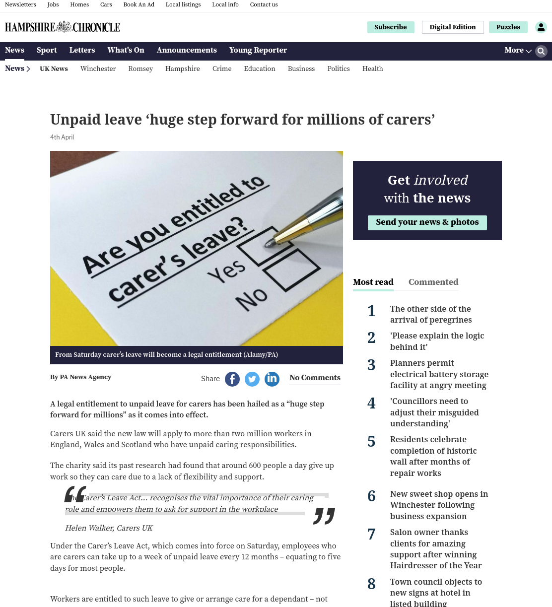 Unpaid leave ‘huge step forward for millions of carers’