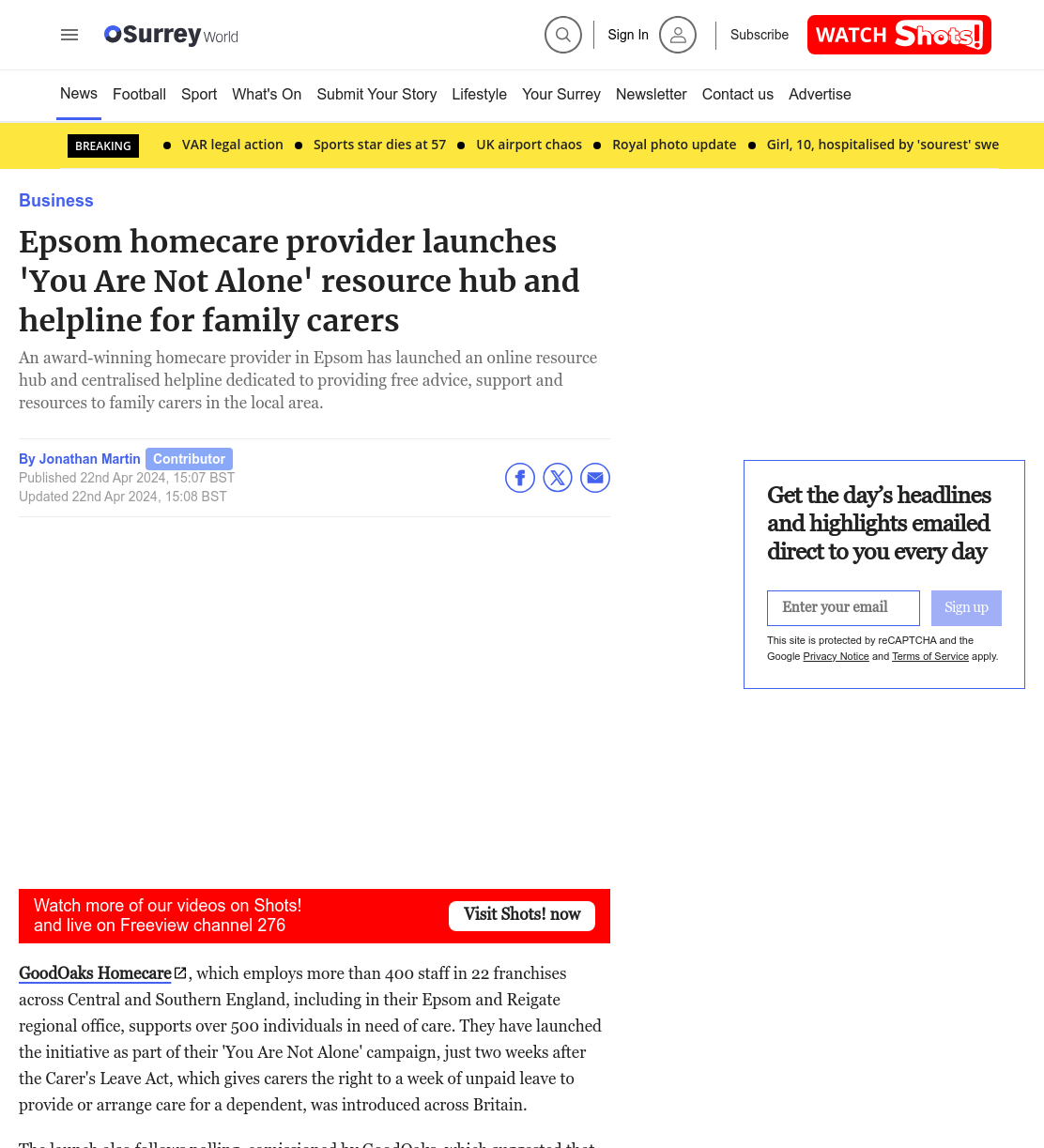 Epsom homecare provider launches 'You Are Not Alone' resource hub and helpline for family carers