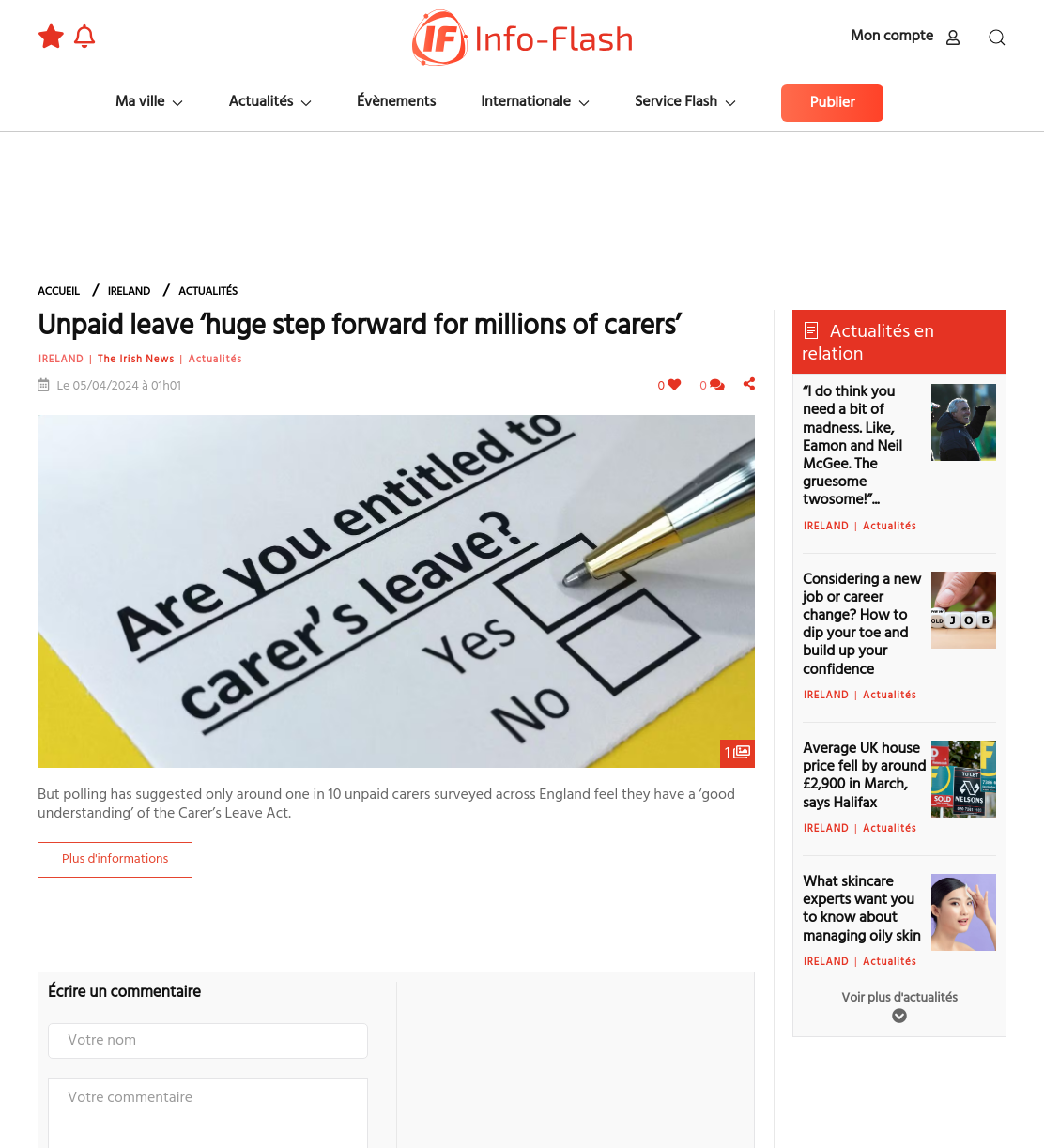 Ireland : Unpaid leave ‘huge step forward for millions of carers’