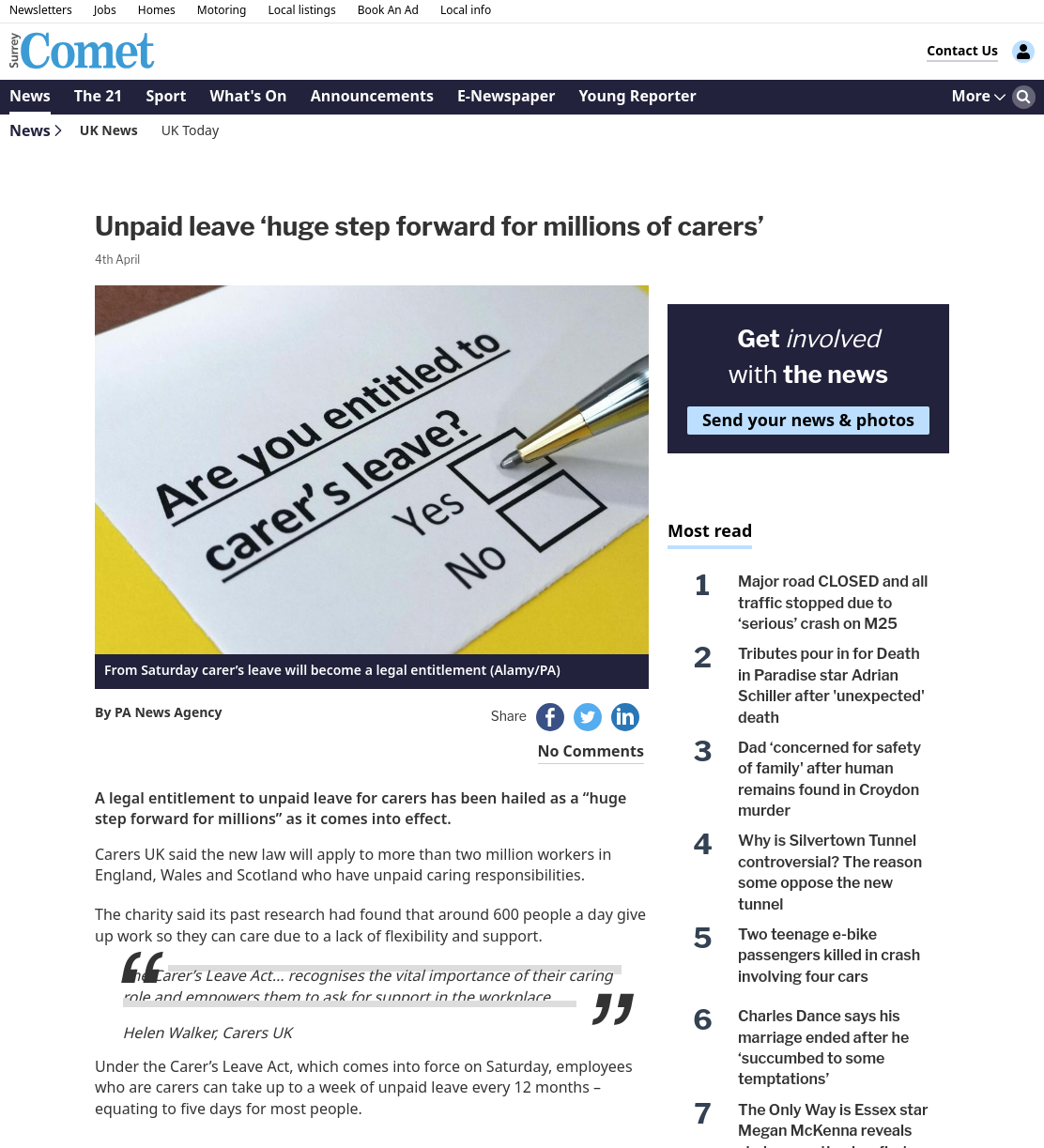 Unpaid leave ‘huge step forward for millions of carers’