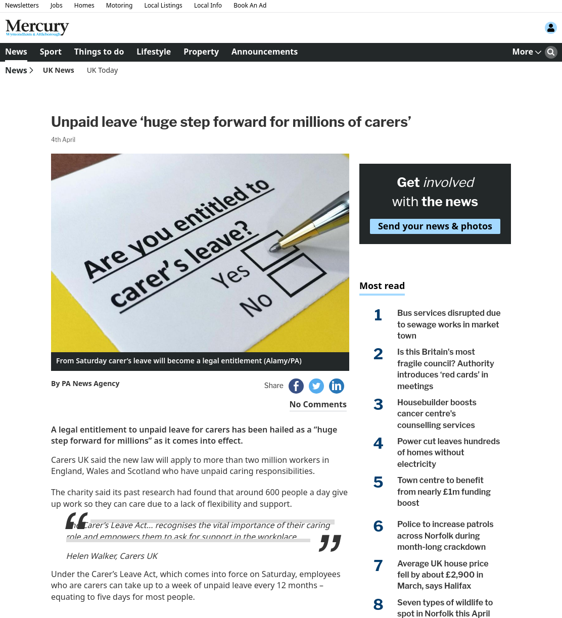 Unpaid leave ‘huge step forward for millions of carers’