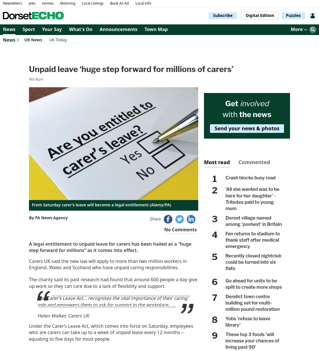 Unpaid leave ‘huge step forward for millions of carers’