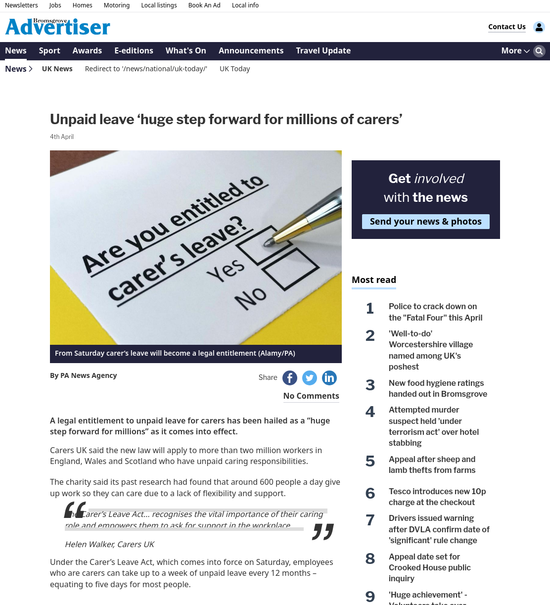 Unpaid leave ‘huge step forward for millions of carers’