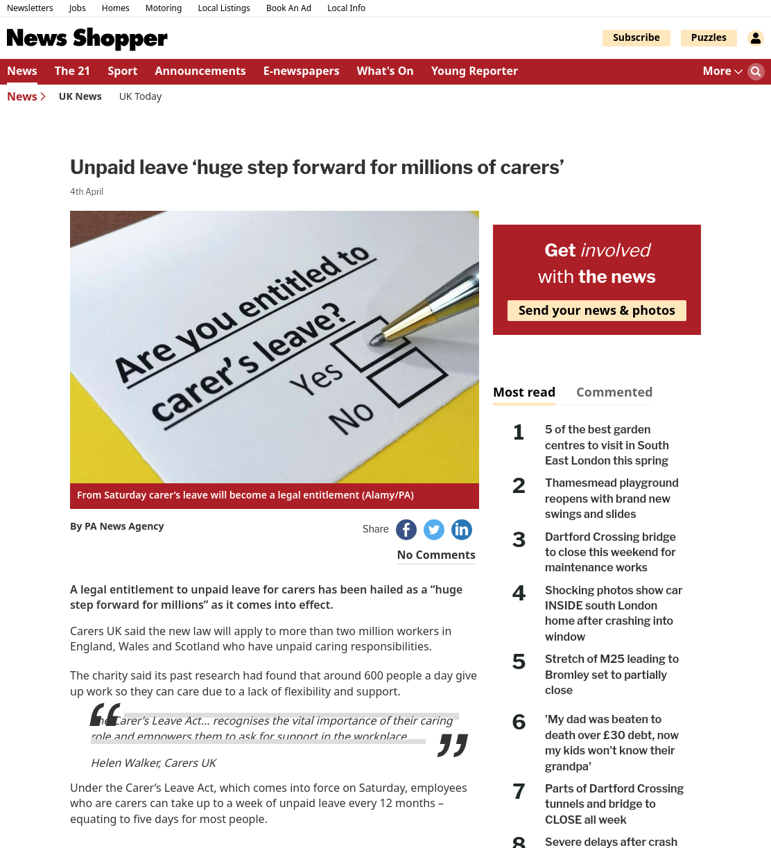 Unpaid leave ‘huge step forward for millions of carers’