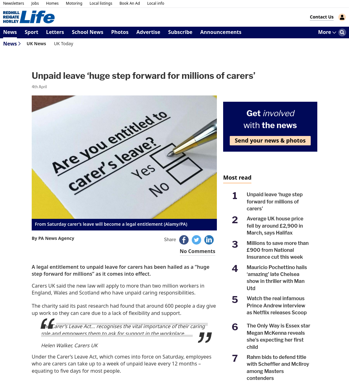 Unpaid leave ‘huge step forward for millions of carers’