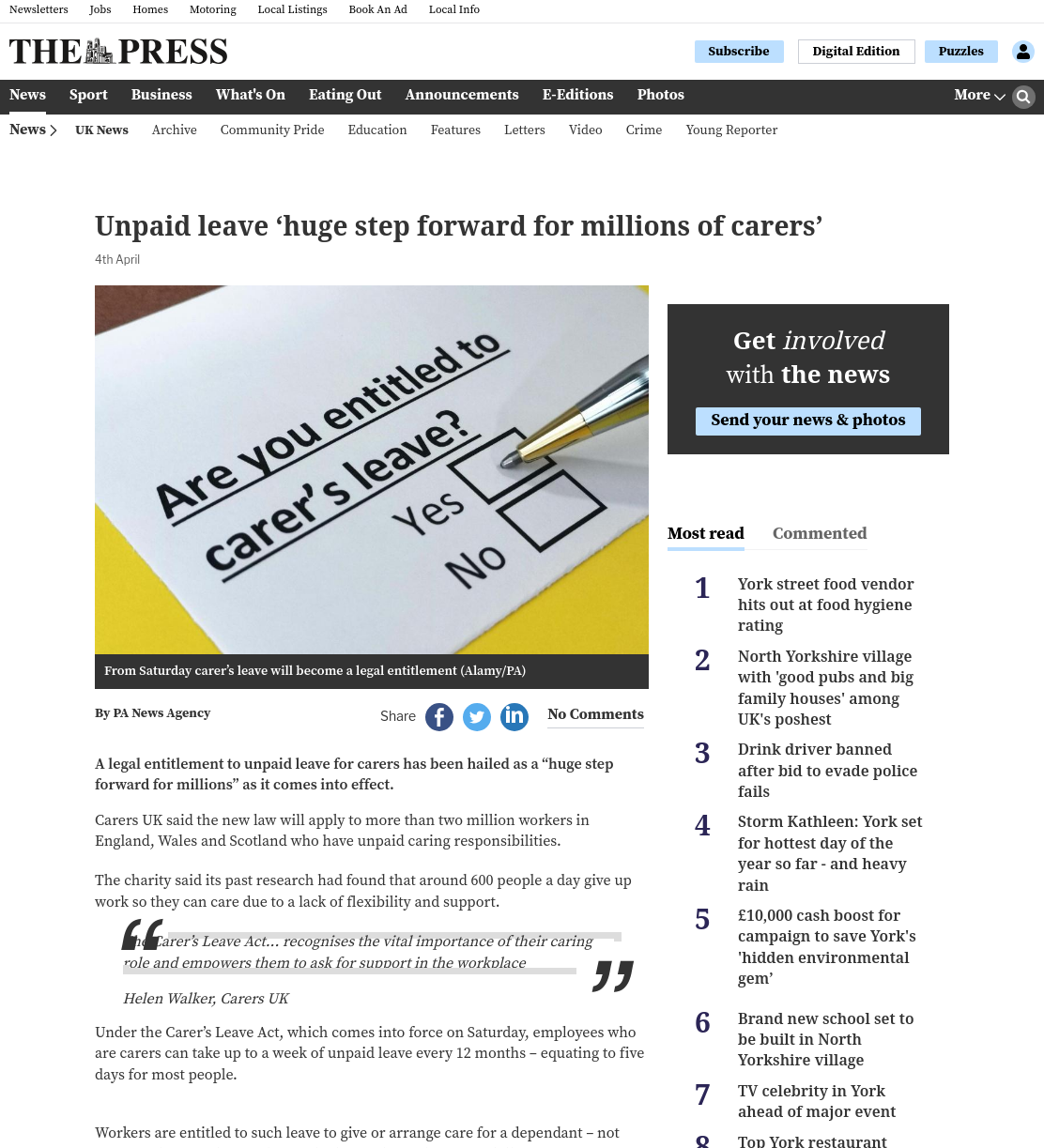 Unpaid leave ‘huge step forward for millions of carers’