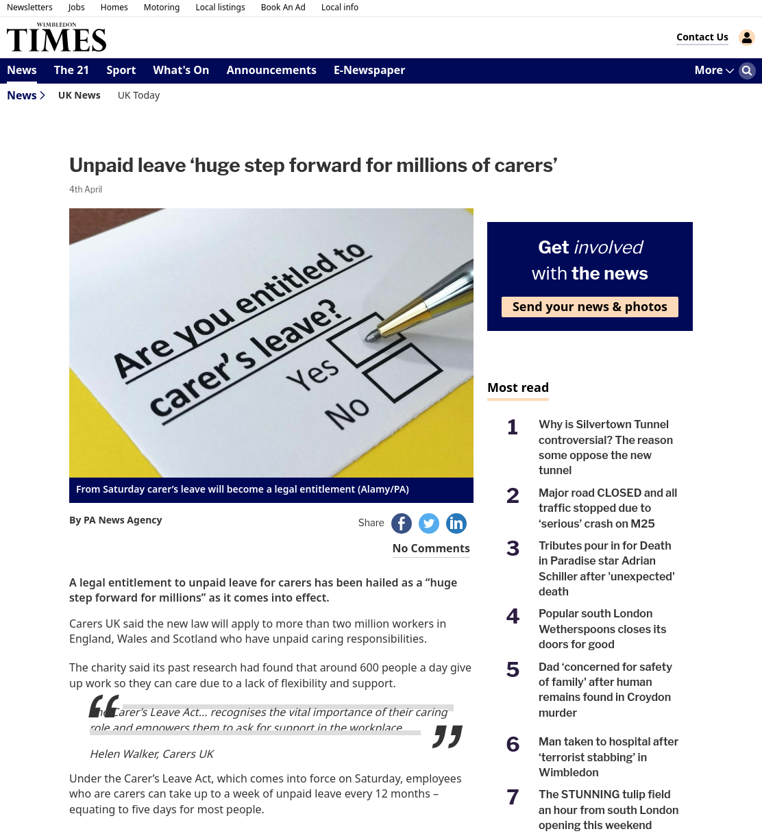 Unpaid leave ‘huge step forward for millions of carers’